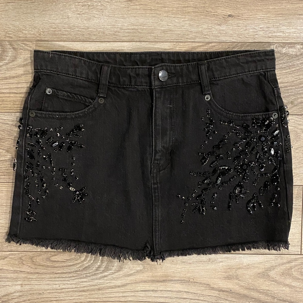 Free People Rhinestone Jean Skirt